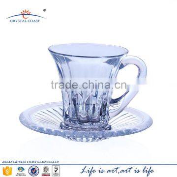 small crystal glass coffee cup and saucer set