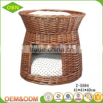 Natural wicker woven crafts indoor dog cat house basket with softy cushion