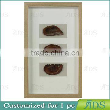 Wooden Shadow Box With Color Natural Agate Stone Under Glass photo-5