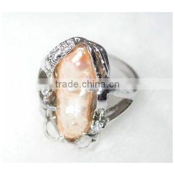 18K Gold Baroque Orange Pearl Tahitian Pearl Ring photo-2