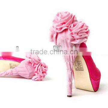 SC003 2013 New arrival girl wedding pink rose flower high heel shoe cover