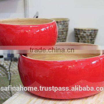 Set of 3 Round Colored Lacquer Bamboo Salad Bowls photo-2