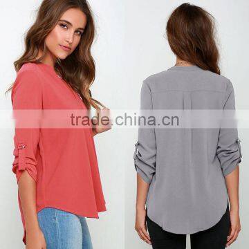 Elegant Womens Loose Scarf Collar V-NECK Chiffon Tops Long Sleeve OL Career T Shirts Casual Blouse photo-3