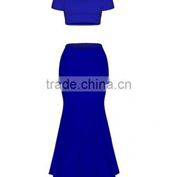 Pictures of Long Skirts and Tops for Women's Two Piece Off Shoulder Crop Top Maxi Mermaid Skirts Dress Set photo-4