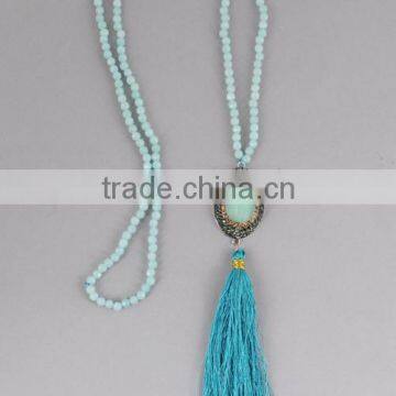 2016 new arrival Hand Knotted Beaded Druzy tassel necklace wholesale necklace women