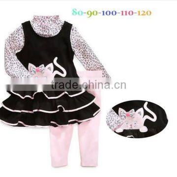 wholesale children's boutque clothing baby girls kitty printed 2pcs clothing sets leopard outfits