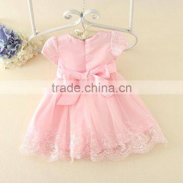 2017 Vietnam Summer Simple Baby Frock Design Pink Short Sleeves Bow-knot Sweet Birthday Party Dresses Turkish Clothes photo-2