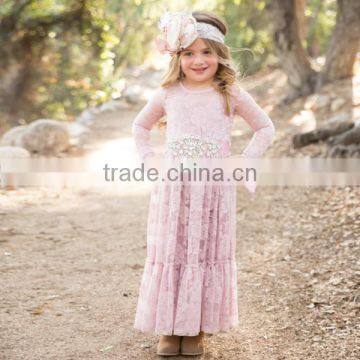 Baby Girls Fall Pink Lace Long Sleeve Maxi Dress Children Growns Frocks Design Clothing photo-2