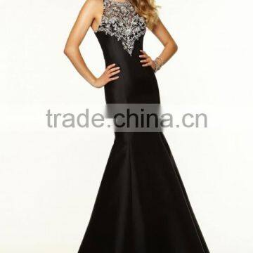 2015 Scoop Beaded Satin&Tulle Prom Dress Mermaid/Trumpet Black photo-2