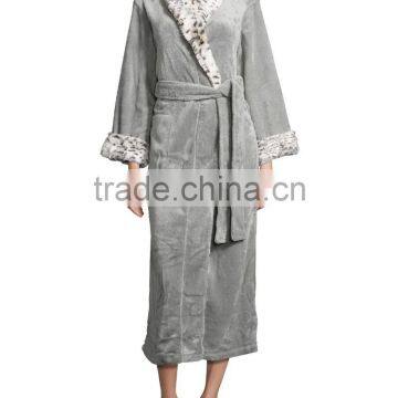 Long Lounge Robe Bath Towel Robe for Women Faux Fur Trim Dress Gown photo-3