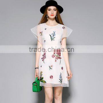 Dress Women Summer Round Collar Stereo Crochet New Retro Flower Embroidery Design Lace Enening Party Dress photo-2