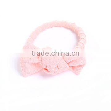 China Wholesale Accessories Bowknot Pink Fabric Hair Ties