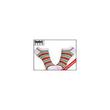 Rainbow Stripe Colored Ankle Socks Cotton Bright Comfortable Boat Socks for Women