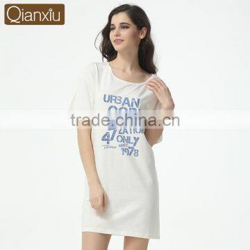 Qianxiu Branded Printed Printed Long Sexy Cotton Nightgown