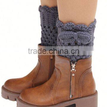 Hot Brown Women Knitting Snowflake Deer Shape Footless Knee Socks Leg Warmer photo-2