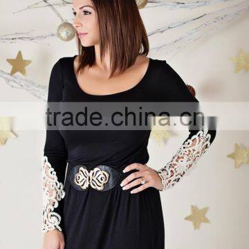 Mommy and me Maxi Dresses Lace Fabric Ladies One Piece Black Dress photo-4