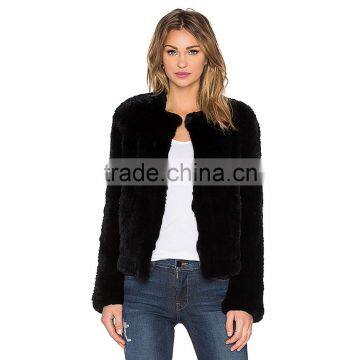 SJ421-01 New Fashion Design New Arrival Black Rex Rabbit Fur Jacket Women Jackets photo-2