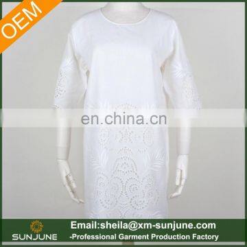 3/4 Sleeve Long Ladies White Hollowing Blouse