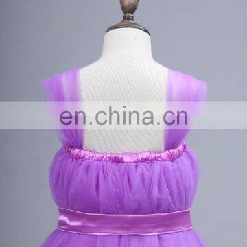Real Pictures SHMY-F013 Purple Tulle Full Length Cap Sleeve Flower Girl Dress With Belt photo-5