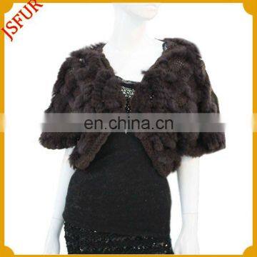 Fashion design women's rabbit fur hand made knitted shawl