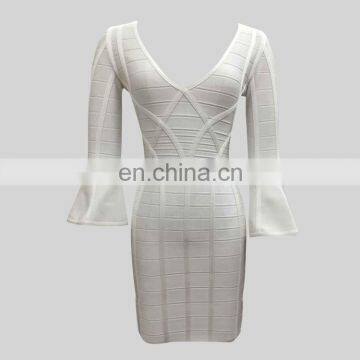 Winter design white ruffle sleeve evening dress for elegant women