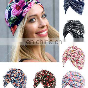 Idyllic Little Flower Torsion Cap Cotton Turban Hat With Chemotherapy Cap