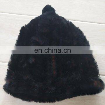 Knitted mink beanie fur tuque hat for women