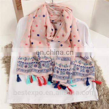 2017 new spring cotton pashmina with fringe girl blanket scarf shawl