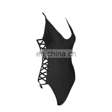 2017 Fashion Women Sexy Black Side Lace Up High Cut Thong One Piece Bikini Swimwear photo-5