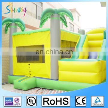 5MX4.5MX4M Green Inflatable Palm Tree Bouncer Moonwalk With Water Slide