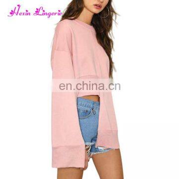 2017 Pink Split Long Sleeves Ladies Sweatshirts Pullover Women Without Hood photo-4