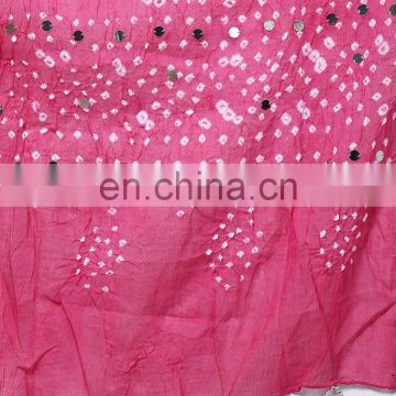 Pink COlor Hand Tie Dye Bandhej Bandhani Beaded Jaipuri Tradional Ethnic Stole Dupatta