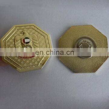 Good Quality National Day Gift - 3D Metal Octagonal Shaped Golden Falcon Badge Dubai UAE