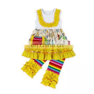 girl pocket dress and rainbow stripe ruffle pant bulk wholesale kids clothing back to school outfit