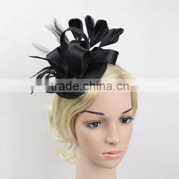 Wholesale 6 Color Feather Satin Fascinator Hair Clip Wedding Cocktail Hat photo-5