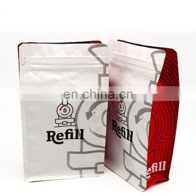 Custom printed flat bottom foil coffee bag packaging pouch with zip lock and vent