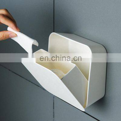 Bathroom Wall Mounted Punch-free Cotton Swab Holder Plastic Cotton Pad Organizer Paper Towel Dispenser