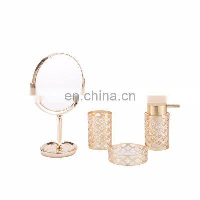 Hotel balfour luxury Plastic Bathroom Accessories set golden hollow out design four pcs sets