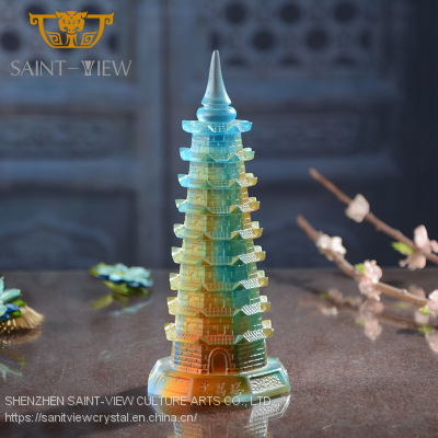 High Quality Casting Colored Glass Feng Shui Liuli Craft Wenchang Tower photo-3