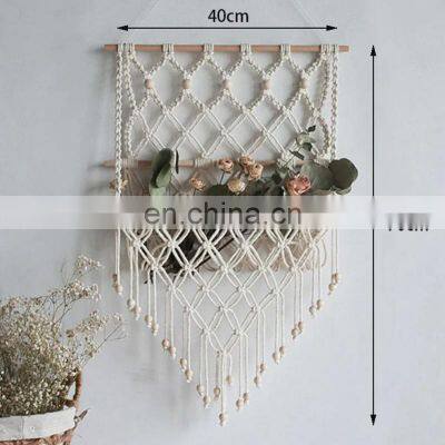 Above Bed Macrame Shelf Hanging Book Magazine Net Pocket Rack For Boho Decoration Ornament photo-2