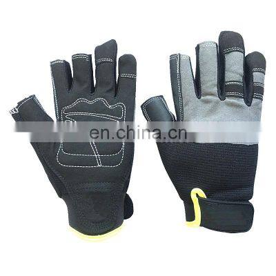 Non Slip Open Three Finger Warm Winter Working Industrial Mechanic Synthetic Leather  Gloves