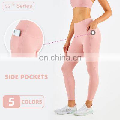 V Shape Waist Fashion Four Way Stretchy Custom Tight Leggings With Pockets Active Apparel Yoga Pants