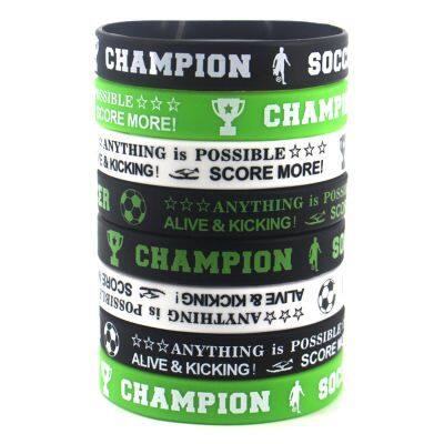 Factory Price in Stock Football Match Striped Design As a Set Printed Champion Big Stretch Soccer Sport Silicone Bracelet