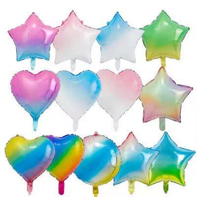 18 Inch Heart Star Gradient Color Foil Balloon Rainbow Aluminum Foil Balloon Wedding Party Decoration