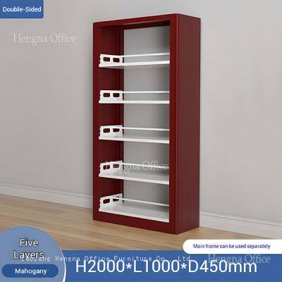 Professional Library Bookcase Customizable Partition Mahogany Wood Grain for Hospital Study photo-1