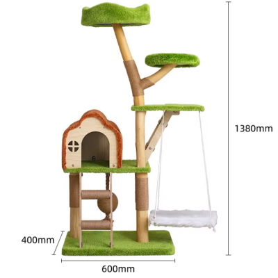 Multi Level Cat Tree with Wooden House and Sisal Ladder for Pet Play and Rest
