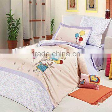 Embroider Rabbit and Balloon Bedding Cotton Child Duvet Cover Bed Set 205TC In Light Orange and Purple Color