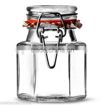 90ml hexagon air tight clear glass food storage jar