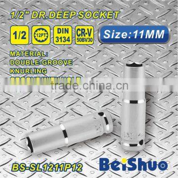 Best selling 11mm 1/2 Inch Square Drive 12 Point Deep Socket Chrome Vanadium