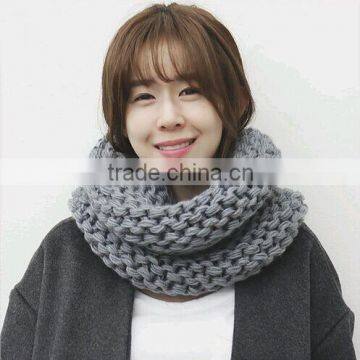 New Style Lady Fashion Thick Plain New Warmer Circle Wool Knit Scarf